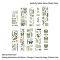 Green butterfly and plant washi stickers set with vintage labels for journaling deco - Green Breeze