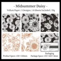 Daisy themed translucent vellum decorative paper for DIY scrapbooking 150x150mm 10 sheets - Summer Daisy