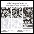 Hydrangea themed vellum paper for DIY scrapbooking featuring black and purple floral patterns - Hydrangea Bush