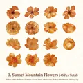 Sonnenuntergang Wald Serie Orange Blumen Washi Aufkleber, 45er Set Vintage Florale Sticker - Wildblumen im Sonnenuntergang