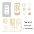 Adesivi PET zodiaco Gemelli retrò con linee oro e argento per journaling, set da 21 pezzi - Gemelli