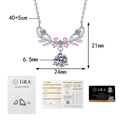 Détail du collier moissanite 1ct avec pendentif floral et certificats GRA officiels - Ensemble Moissanite (Avec Coffret Cadeau Certificat GRA) / Style Argent