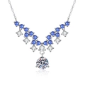 S925 sterling zilveren ketting met blauwe en witte moissaniet stenen op witte achtergrond - 925 zilver / 6.5mm Koolstofrijke Steen (XL474)