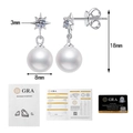 Detailed view of S925 silver star moissanite pearl earrings with size dimensions and GRA card - 10 Point Moissanite Star Pearl Style / 925 Silver