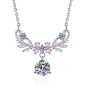 Collier élégant en argent S925 avec pétales roses et une pierre moissanite de 1 carat - Décor de Strass (Pierre Haute Teneur en Carbone 6,5mm) / Style Argent