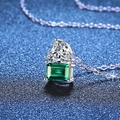 Collana in argento S925 con moissanite a cuore e ciondolo con smeraldo a taglio rettangolare - Argento 925 / Smeraldo di Laboratorio Con 1 Carato Moissanite (XL496)