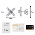 Primer plano de pendientes moissanite en X con certificado GRA y detalles técnicos - Plata 925 / Moissanita Color D