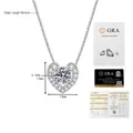 Vista detallada del collar corazón con dimensiones, moissanita de 1ct y certificado GRA - Estilo Corazón de Moissanita (XL383) / Blanco Plateado (XL383)
