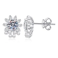 Pendientes de girasol en plata de ley S925 con moissanita y perlas colgantes - Piedra de Alto Carbono de 5,0 mm / Plata 925
