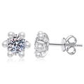 Pendientes de plata S925 con moissanita y perlas en diseño de girasol elegante - Plata 925 / Piedra de Alto Carbono (Strass)