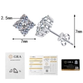 Detail of Moissanite flower studs with GRA certification and 7mm size measurements - 925 Silver / Platinum (Push Back)
