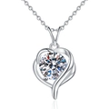 Collar de corazón de plata S925 con un colgante de moissanita redonda de 1ct - Plata 925 / Piedra de Alto Carbono Plateada