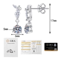 Dettaglio orecchini a goccia in moissanite con dimensioni e certificato di garanzia GRA - Argento 925 / Moissanite (0.5 Carati)