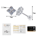 Detail view of four-leaf clover moissanite earrings with GRA professional certification - 925 Silver / White Gold (Screw Style)