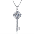 S925 sterling silver sunflower key necklace with moissanite stones and O-chain detail - 925 Silver / 5mm High Carbon Stone