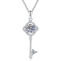 S925 Sterling Silber Kleeblatt Schlüsselkette mit Moissanit Anhänger auf weißem Grund - 925er Silber / Weißer Strass (6.5mm High Carbon Stein)