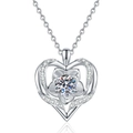 Collar de plata de ley S925 con colgante de corazón y rosa con piedra moissanita - Plata 925 / Piedra de alto carbono de 5mm
