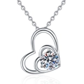 Collana con ciondolo a cuore in argento sterling S925 e brillante pietra moissanite - Argento 925 / Strass Color Platino