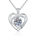 Elegant 925 silver heart pendant necklace featuring a 3-carat moissanite center stone - 925 Silver / 9mm High Carbon Stone