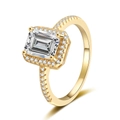Luxurious S925 emerald cut moissanite ring with halo setting and gold plating - US 9 / 5×7 High Carbon Stone (HK Size)