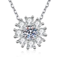 Collier pendentif tournesol en moissanite argent 925 avec pierres rondes étincelantes - Argent 925 / Pierre à haute teneur en carbone 5mm