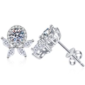 Pendientes de flor de plata S925 con halo de moissanita y detalles de corte marquesa - Plata 925 / Plateado (Piedra de Alto Carbono)