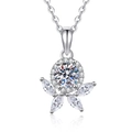 Collar de flor de plata esterlina S925 con una gran moissanita sobre fondo blanco puro - Plata 925 / Estilo de Piedra de Alto Carbono de 5mm