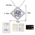 Close-up of 1 carat moissanite pendant with GRA certificate and detailed dimensions - 1 Carat Moissanite + Box Chain / 925 Silver