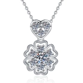 Collar de plata de ley S925 con colgante de corazón y flor de moissanita en fondo blanco - Piedra de Carbono 5mm (Plata)