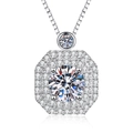 Elegant S925 sterling silver moissanite necklace with a luxury double halo square pendant - Silver Pendant (High Carbon Stone + Box Chain)