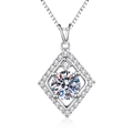 S925 Sterling Silver geometric diamond pendant necklace with round moissanite center stone - Rhinestone Style (Box Chain)