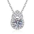 Moissanite calabash pendant necklace in 925 silver with pear-shaped halo design - 925 Silver / 5mm High Carbon Stone