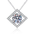 925 silver necklace with square halo 1ct moissanite pendant and box chain - High Carbon Stone + Box Chain / 925 Silver