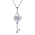 Sparkling silver key pendant necklace with a brilliant round moissanite and openwork design - 5mm Zirconia Style (XL540) / 925 Silver