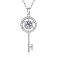 Colgante de llave caleidoscopio en plata S925 con diamante Moissanita de 1 quilate - Collar de Plata de Ley 925 / Estilo de Piedra de Alto Carbono de 5mm