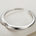 Irregular geometric S925 sterling silver open ring with polished finish and logo stamp - Open Size 14 (Adjustable 12-17) / White Gold