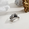 Modern minimalist S925 sterling silver origami ring with a polished wavy fold design - Adjustable Size 14 / White Gold
