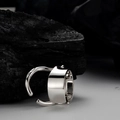 Minimalistische S925 sterling zilveren open ring met vintage textuur en gepolijst vlak - Open Maat 14 (Verstelbaar 12-17) / Antiek Zilver