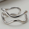 Minimalist S925 sterling silver irregular double-layer wave ring in polished silver - Adjustable Open / White Gold