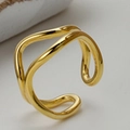 Minimalist S925 sterling silver double-layer wavy ring in gold finish with open design - Adjustable Open / 18K Gold