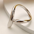 Minimalist S925 sterling silver wavy open ring with liquid metal drop design - Open Size 14 (Adjustable 12-17) / White Gold