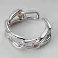 S925 sterling silver hollow chain ring in silver finish with adjustable open design - Open Size 14 (Adjustable 12-17) / White Gold
