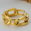 Minimalist S925 sterling silver hollow chain open ring in a gold finish for women - Open Size 14 (Adjustable 12-17) / 18K Gold