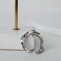 Irregular lava textured 925 sterling silver open ring with polished silver finish - Open Size 14 (Adjustable 12-17) / White Gold