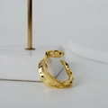 Irregular textured gold lava ring with liquid metal design and open adjustable band - Open Size 14 (Adjustable 12-17) / 18K Gold