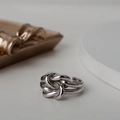 Polished S925 sterling silver multilayer knotted ring with adjustable open band - Open Size 14 (Adjustable 12-17) / White Gold