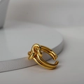 Minimalist double-layered knotted S925 silver ring with a golden finish and adjustable opening - Open Size 14 (Adjustable 12-17) / 18K Gold