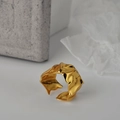 Minimalistischer S925 Silberring in Goldoptik mit flüssiger Metalltextur und offenem Design - Verstellbare Größe 14 / 18K Gold