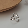 Anillo minimalista de plata de ley S925 con diseño geométrico de doble capa en plateado - Talla Abierta 14 (Ajustable 12-17) / Oro Blanco