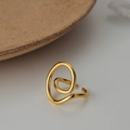 Anillo abierto minimalista de plata S925 dorada con líneas espirales geométricas huecas - Talla Abierta 14 (Ajustable 12-17) / Oro de 18K